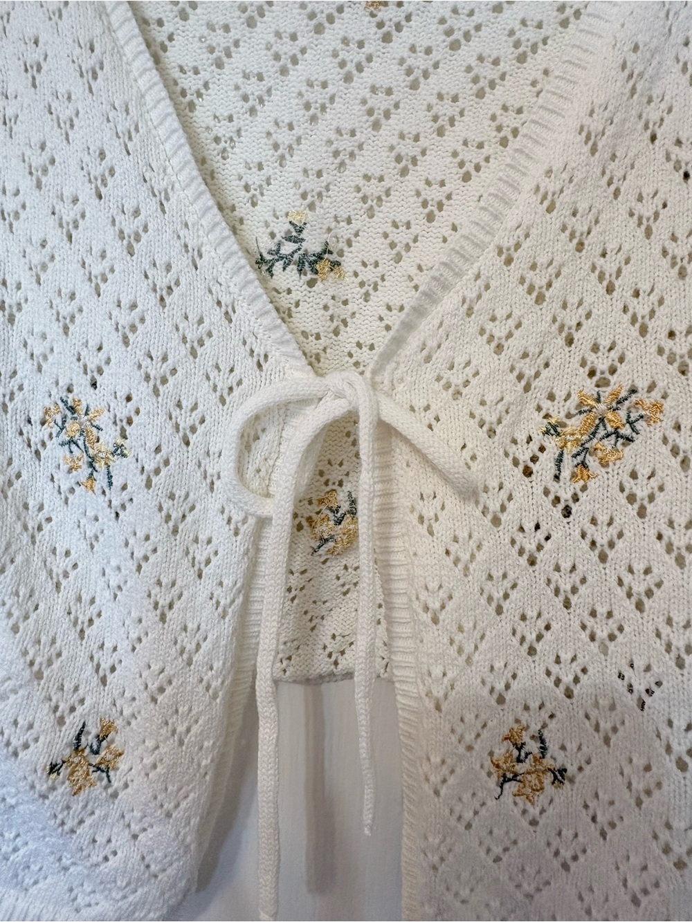 Cream Floral Tie-Front Knit Sweater - Picture 6 of 6